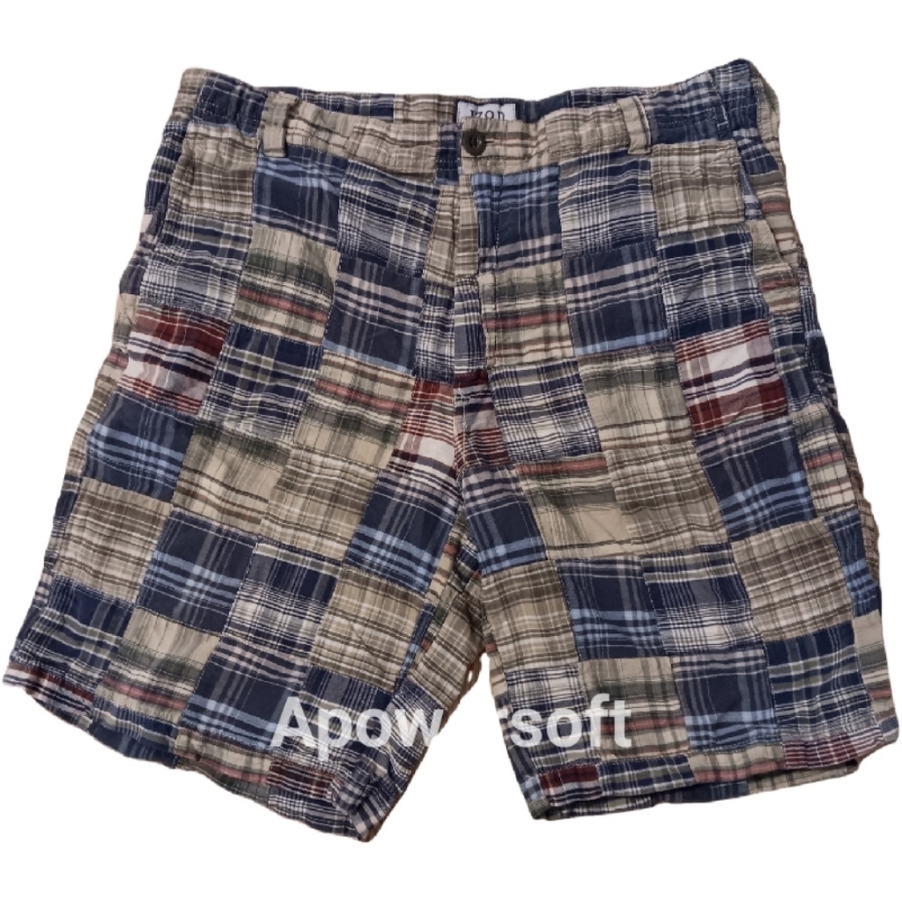 Izod patchwork plaid shorts men's size 36 blue rust tan white black